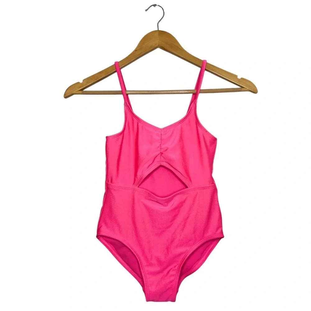 Art Class Kids Pink Swimsuit Size M (8) Hot Pink One Piece Adjustable Straps